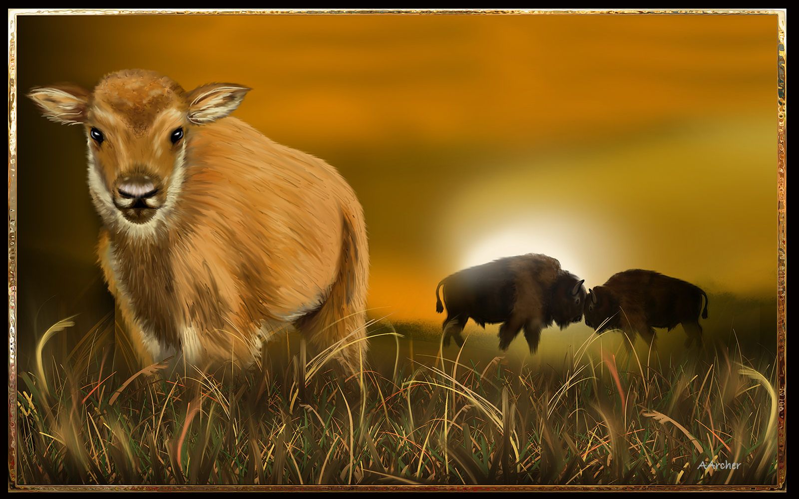 Bison Calf at Sunset Digital Painting
