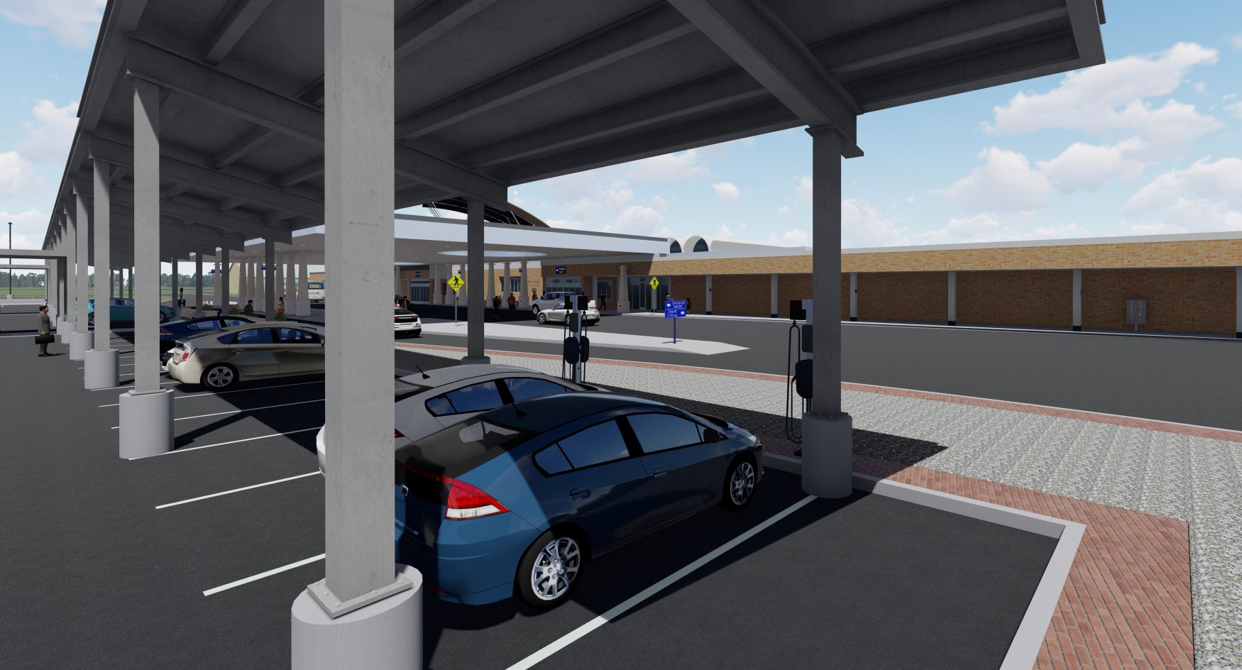 Rendering of solar-covered parking and EV charging stations proposed at RST.